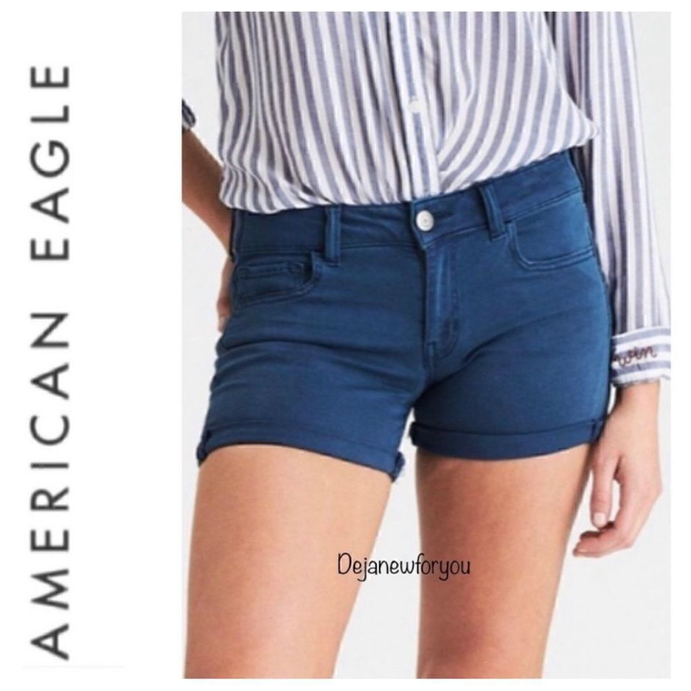 AMERICAN EAGLE BLUE TWILL MIDI SHORTS